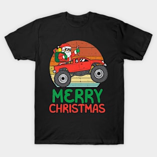 Kids Merry Christmas Santa Monster Truck Xmas Toddler T-Shirt